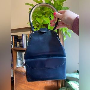 Saks fifth avenue vintage navy blue leather purse